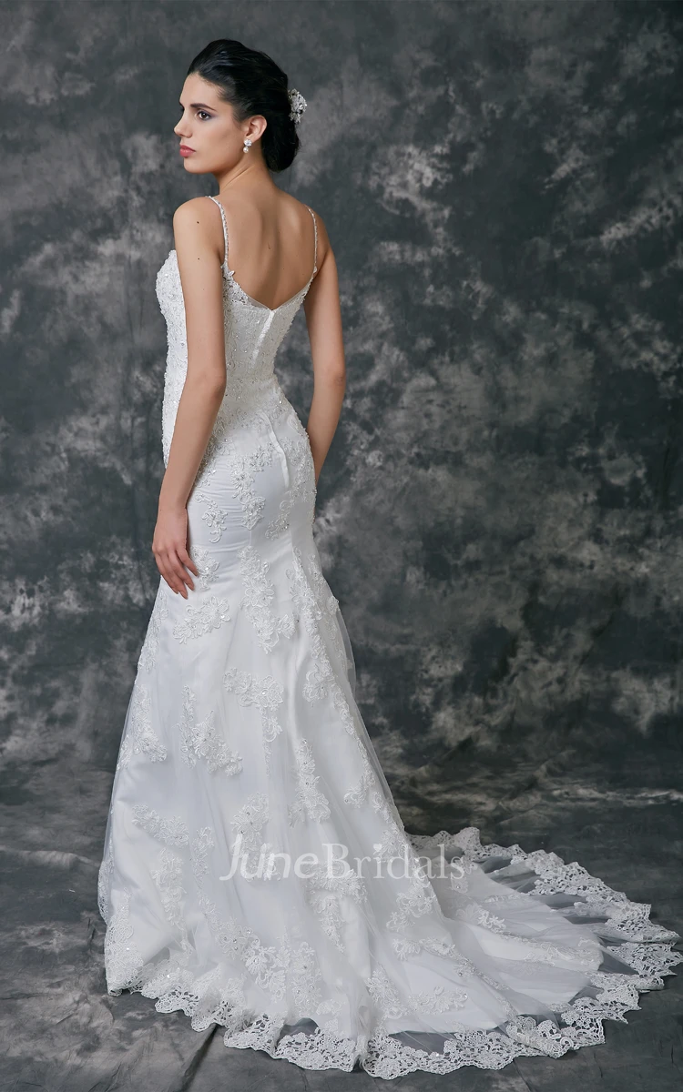 Lace V-Neck Sheath Dress With Spaghetti Straps and Beadings