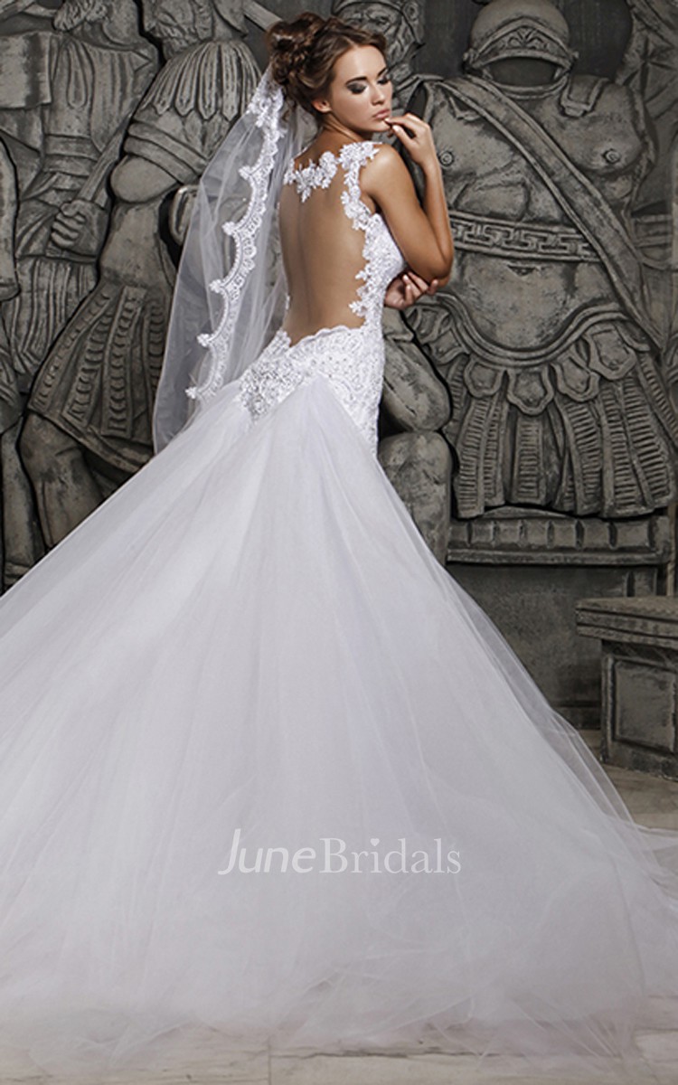 Mermaid Wedding Dress with Red Ribbon