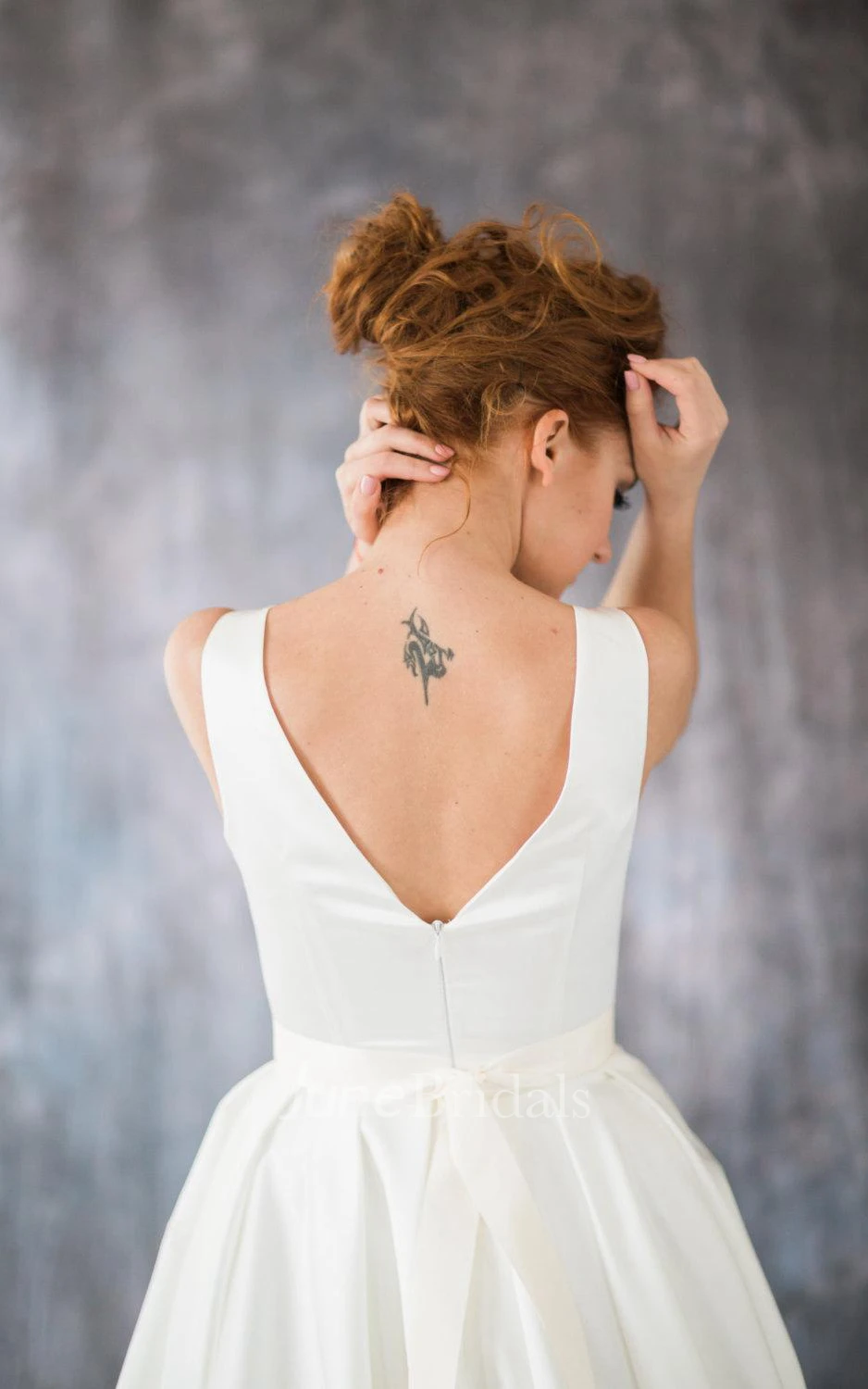 V-Neck Sleeveless A-Line Satin Wedding Dress With Pleats