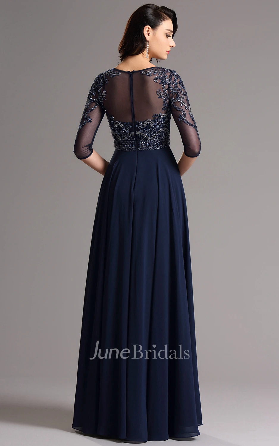 3 Zipper Long Empire Beaded Dress