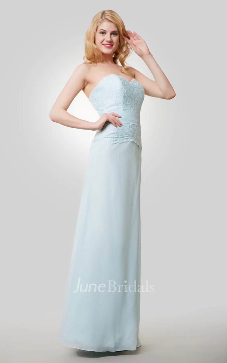 Column Chiffon Floor Length Sweetheart Dress With Lace Bodice