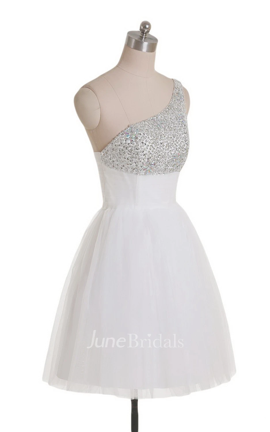 One-shoulder Sequined Bodice Short Tulle Dress