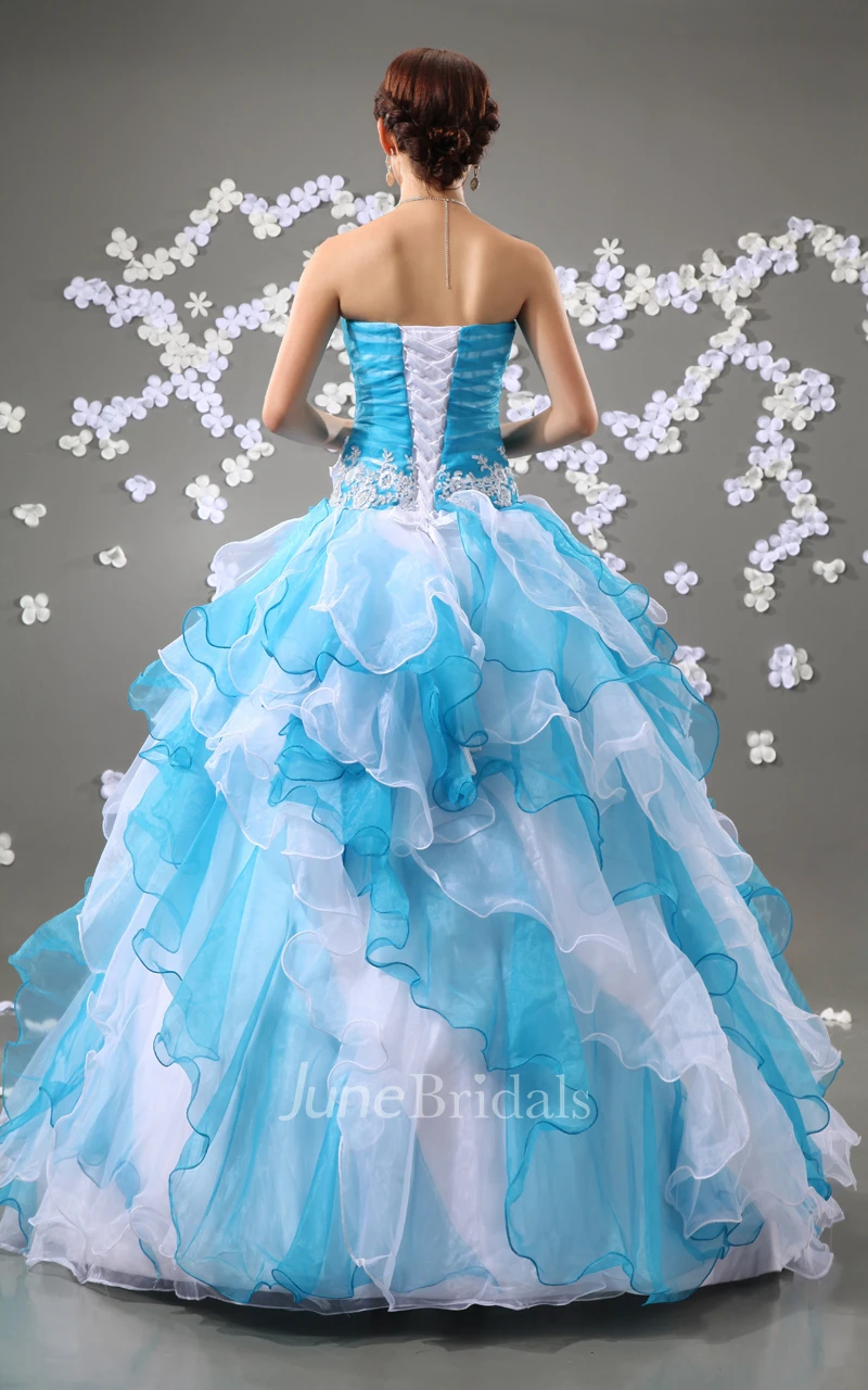 A-Line Floral Strapless Chic Ball Gown With Crystal Detailing And Ruffles