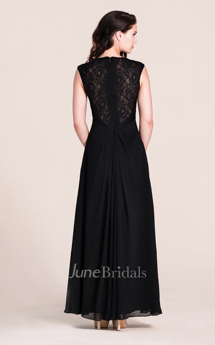 Plunging Neck Long Bridesmaid  Dress With Illusion Back