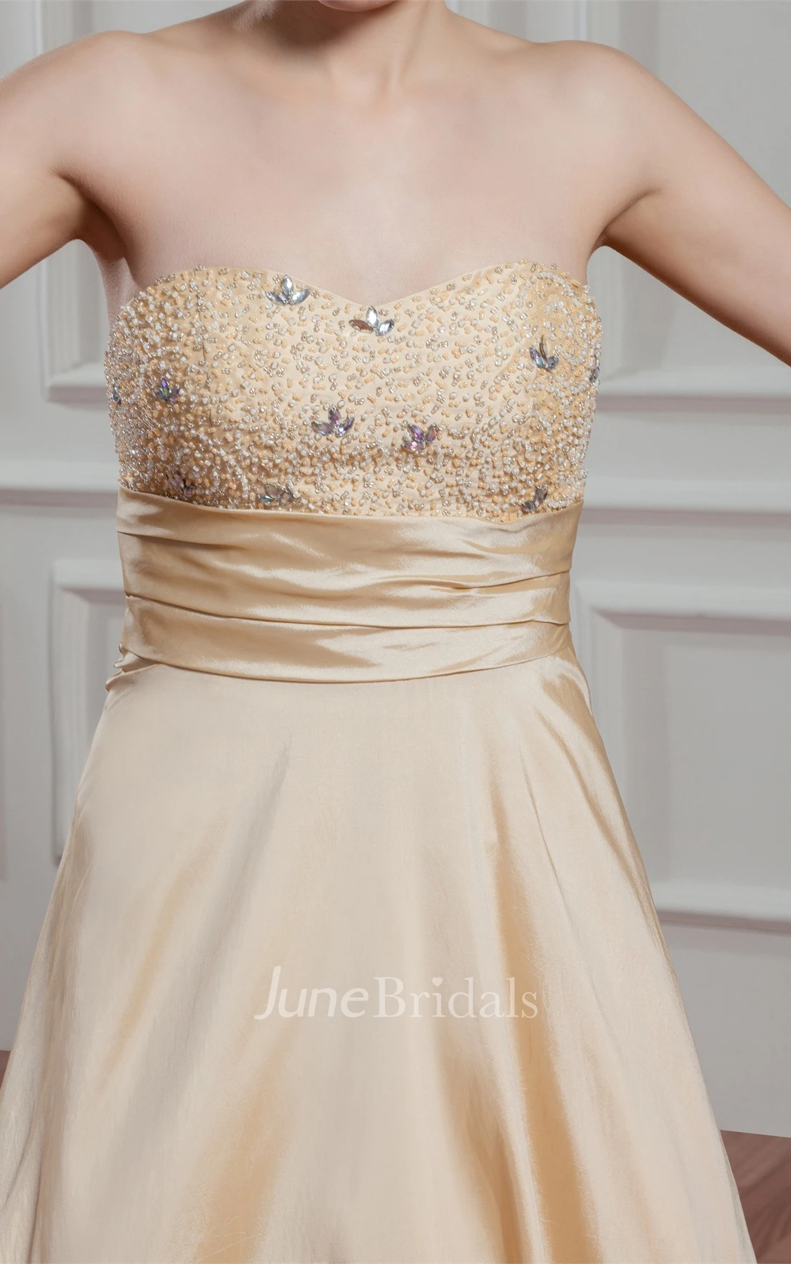 Sweetheart Pleated A-Line Gown with Ruffles and Beaded Top