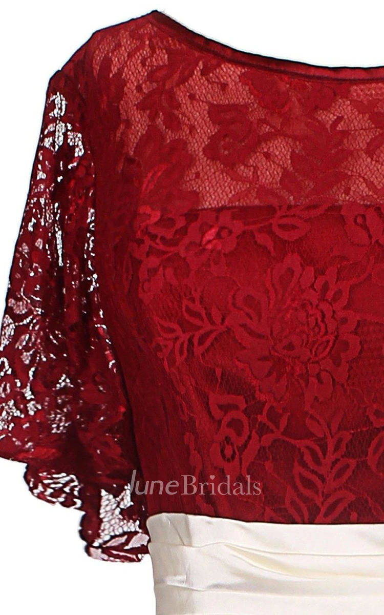 Half-sleeved A-line Lace Dress With Ruched Waist