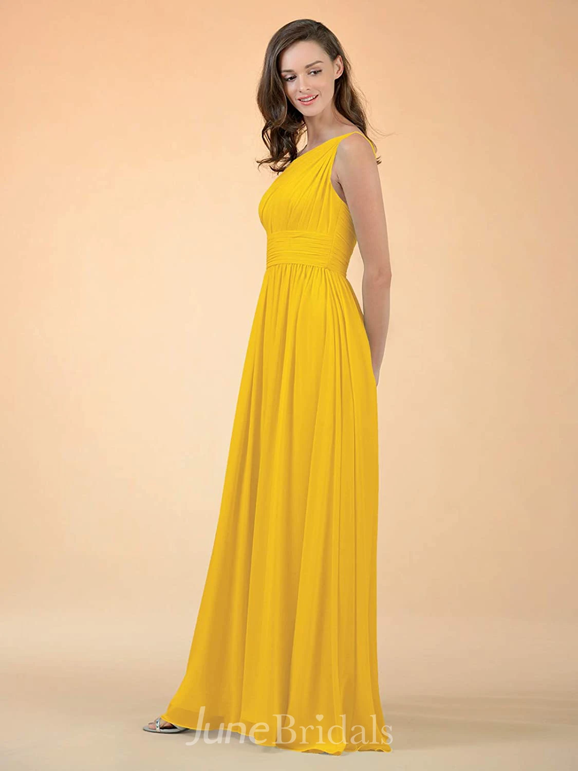 Adorable A Line One-shoulder Chiffon Sleeveless Bridesmaid Dress
