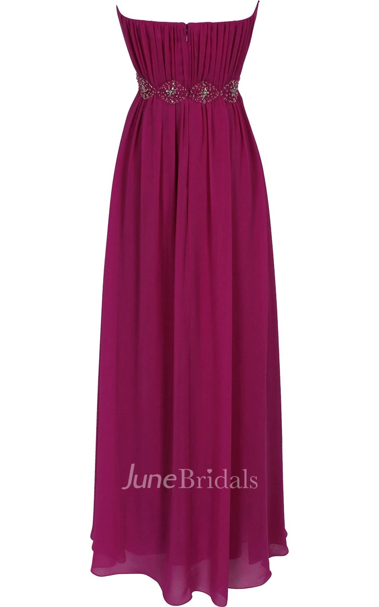 Strapless Ruffle Chiffon Dress With Beading