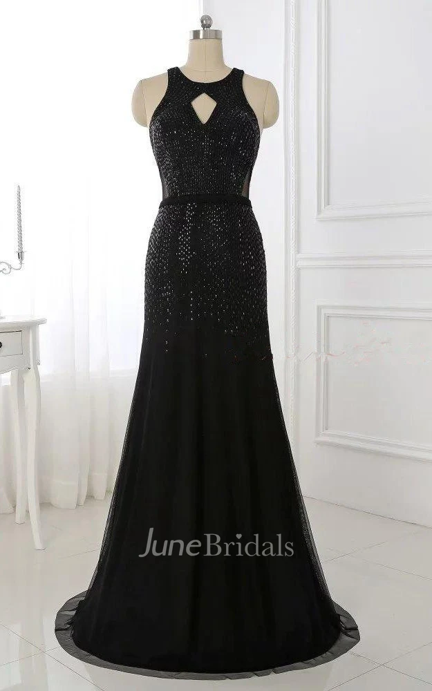 Trumpet Long Chiffon Dress With Beading And Open Back