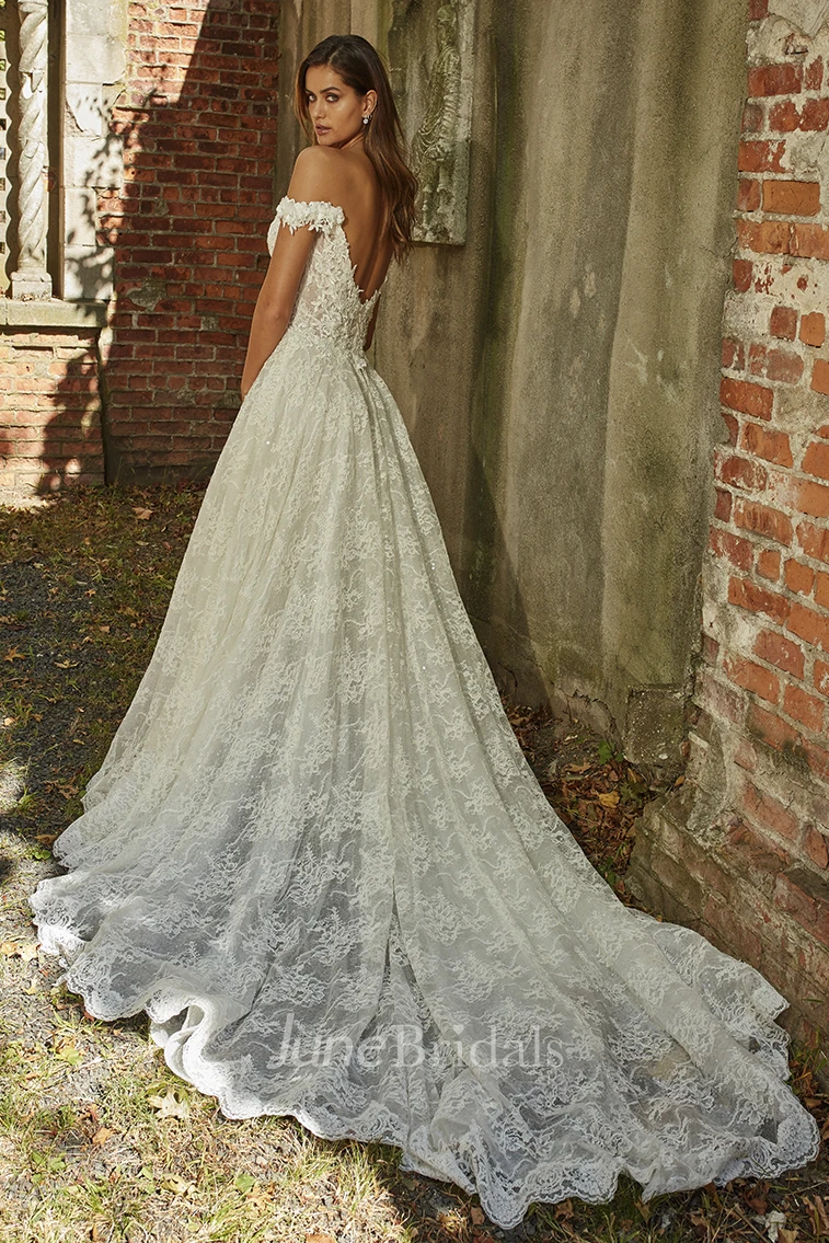 Adorable Sweetheart Off-the-shoulder A-line Wedding Gown With Lace Appliques And Open Back