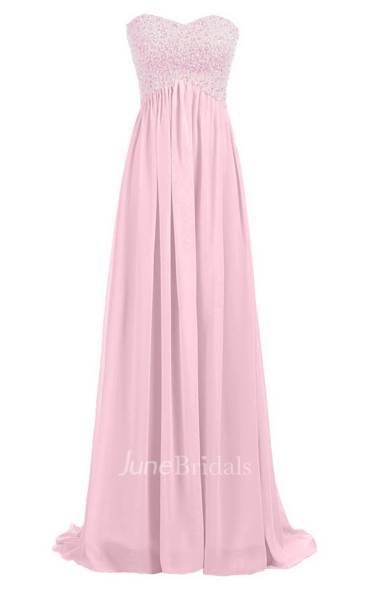 Sweetheart Empire Long Gown With Sequined Bodice