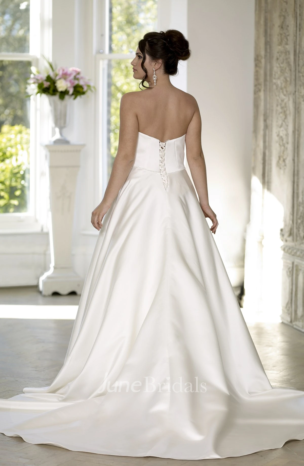 A-Line Long Sweetheart Satin Court Train Corset Back  Dress