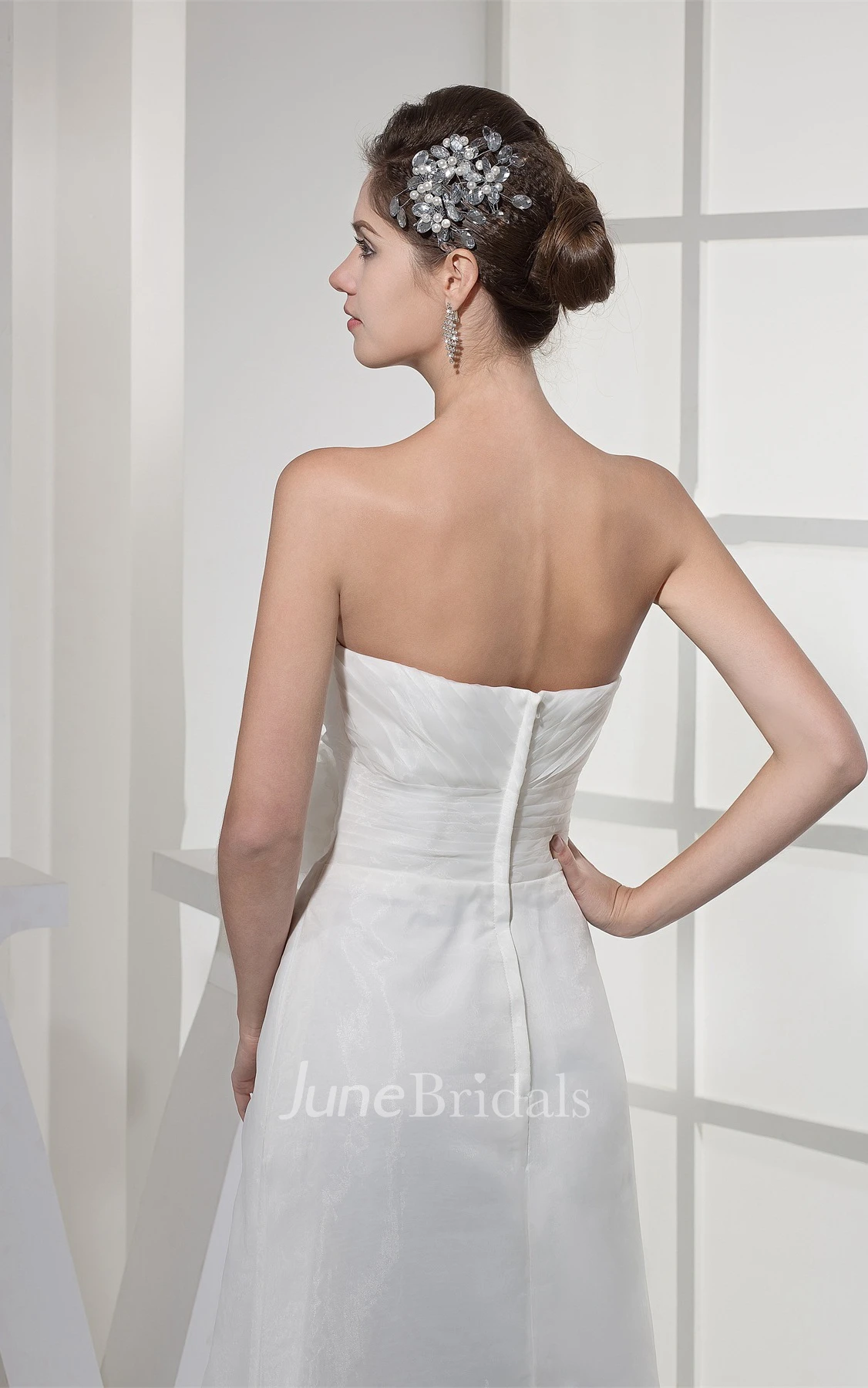 Strapless Criss-Cross A-Line Gown with Flower and Beading