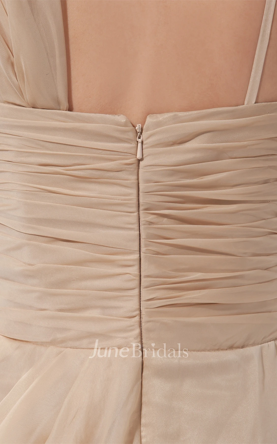 Asymmetrical Ruched Maxi Gown with Draping and Brush Train