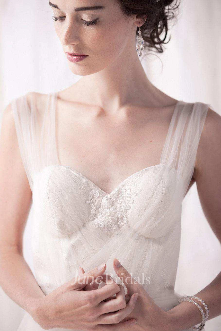 Straps Tulle Satin Lace Backless Lace-Up Corset Back Wedding Dress