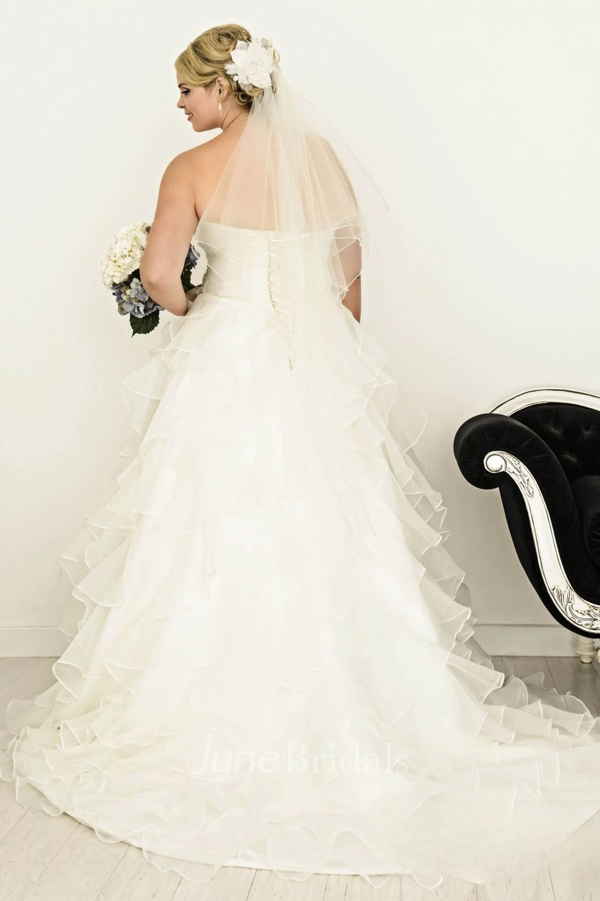 A-Line Ruffled Sweetheart Floor-Length Organza Plus Size Wedding Dress With Criss Cross And Tiers