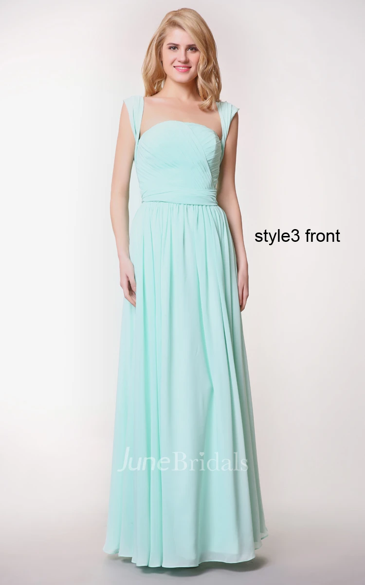 Convertible Sleeveless Pleated Long Chiffon Dress With Ruching