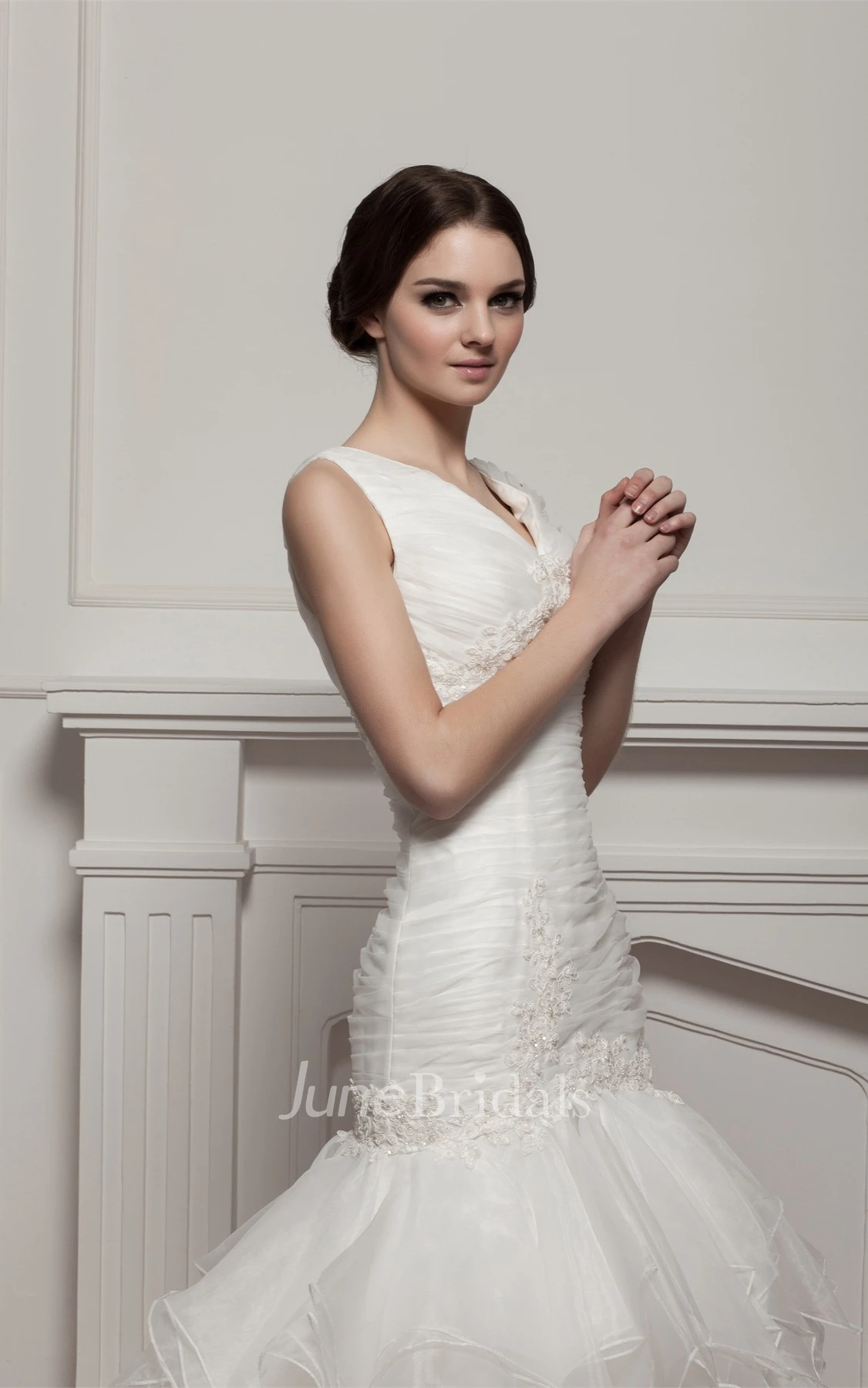 V-Neck Mermaid Ruffled Dress with Appliques and Tiers