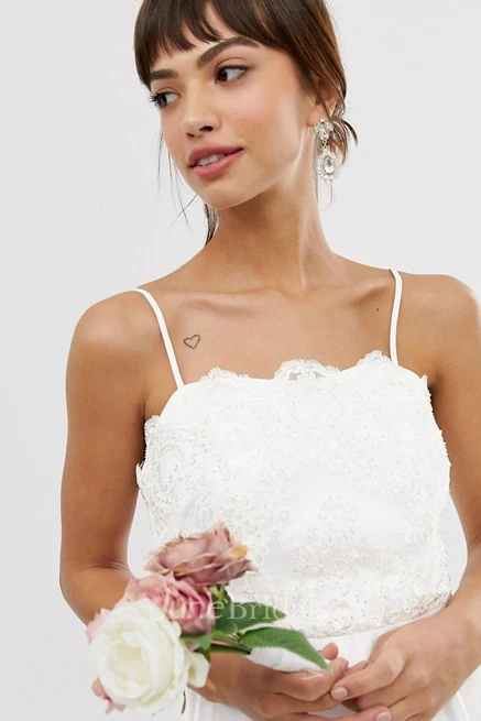 Simple Satin Sheath Spaghetti Floor Length Wedding Dress