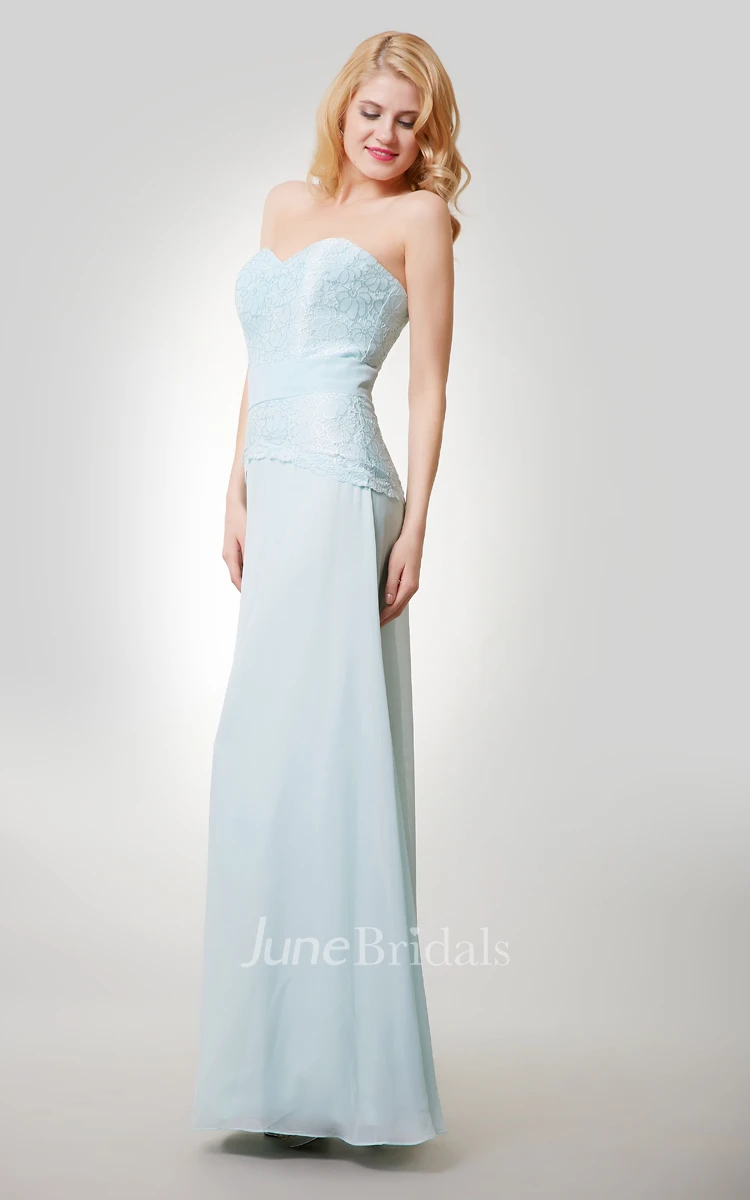 Column Chiffon Floor Length Sweetheart Dress With Lace Bodice