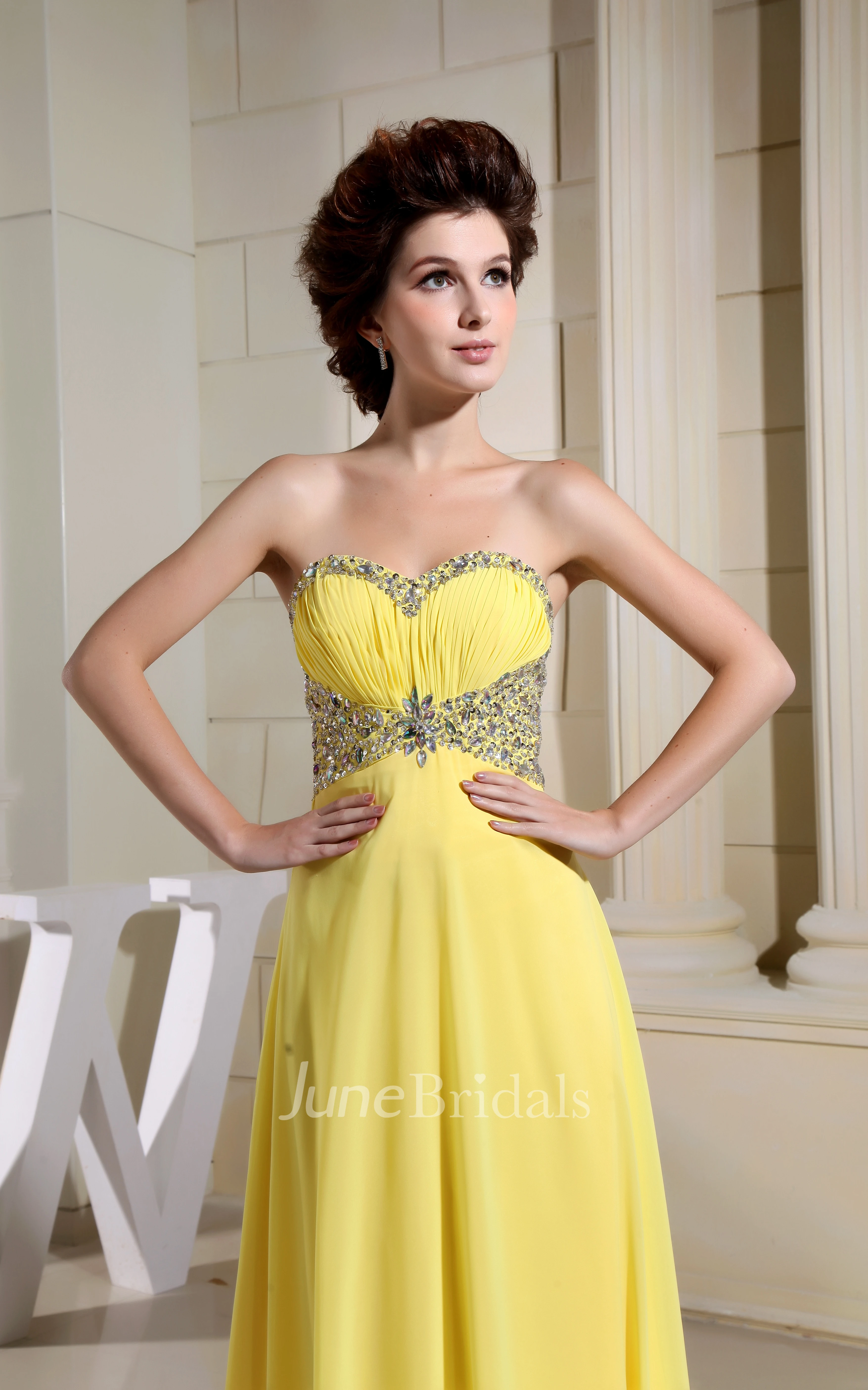 Sweetheart Floor-Length Sheath Dress With Beaded Top