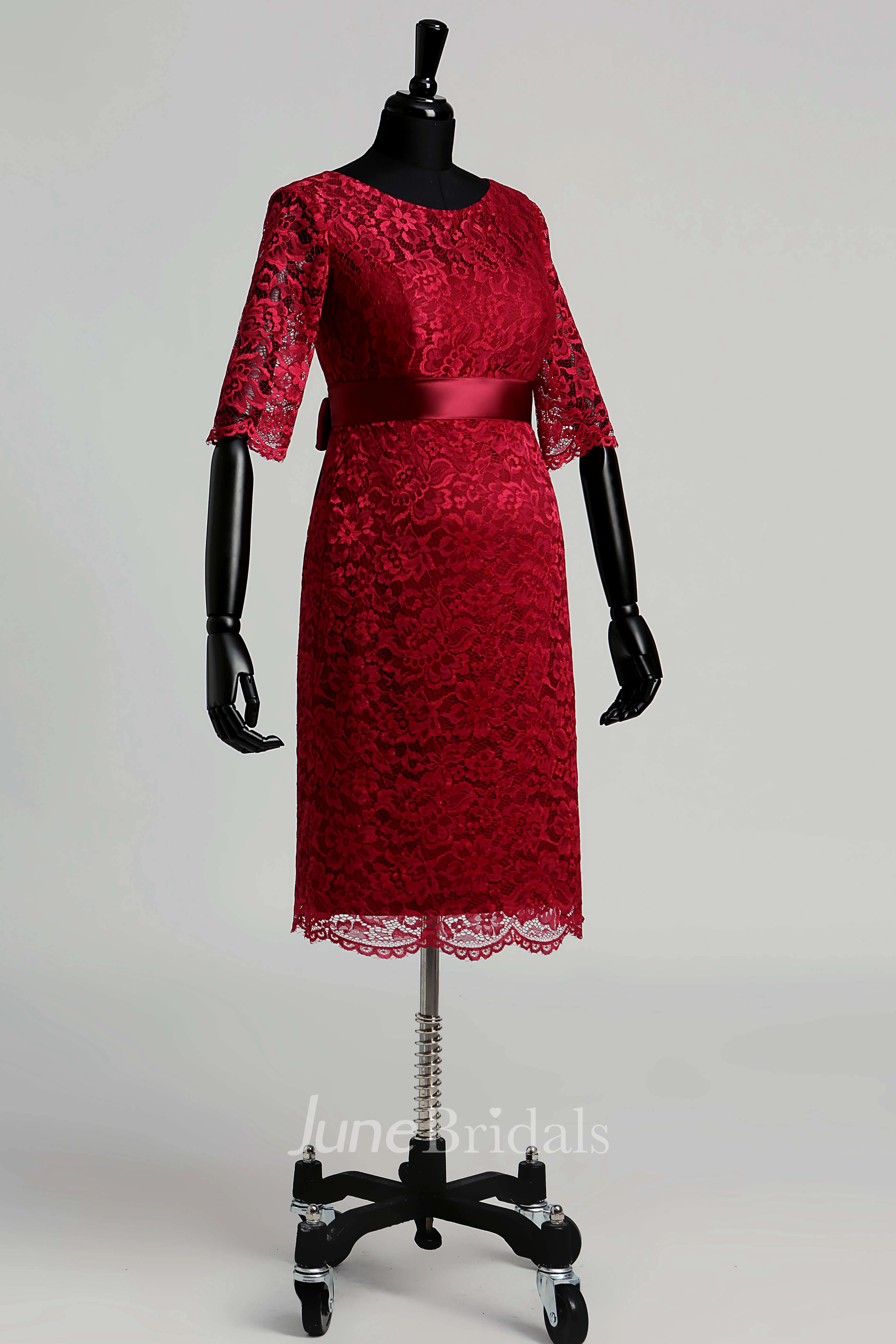 Illusion Half Sleeve Jewel Neck Knee-length Lace Maternity Dress