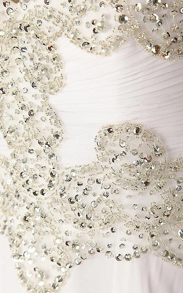 Simple Sweethert Crystal White Evening Pleat Chiffon Long Dress