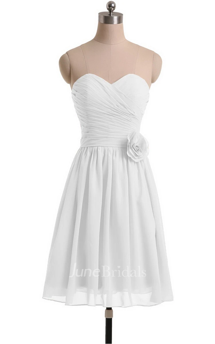 Sweetheart A-line Short Chiffon Dress With Flower
