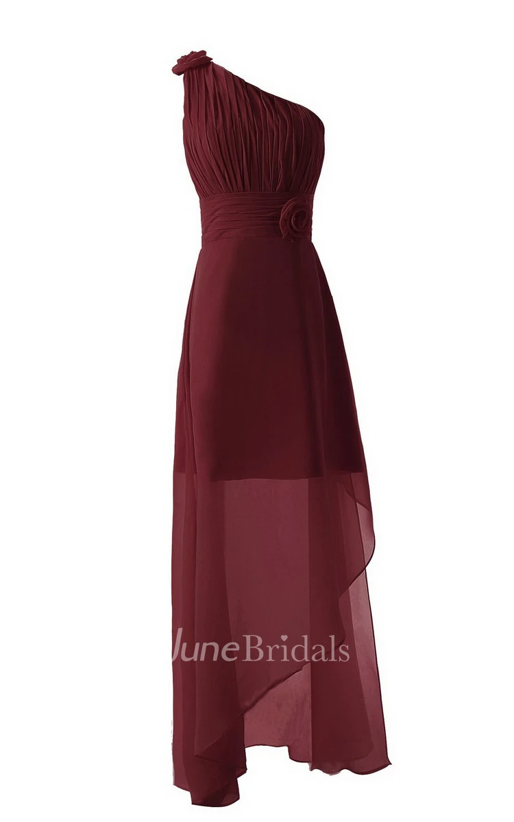Asymmetrical One-shoulder Pleated Chiffon A-line Dress With Flowers