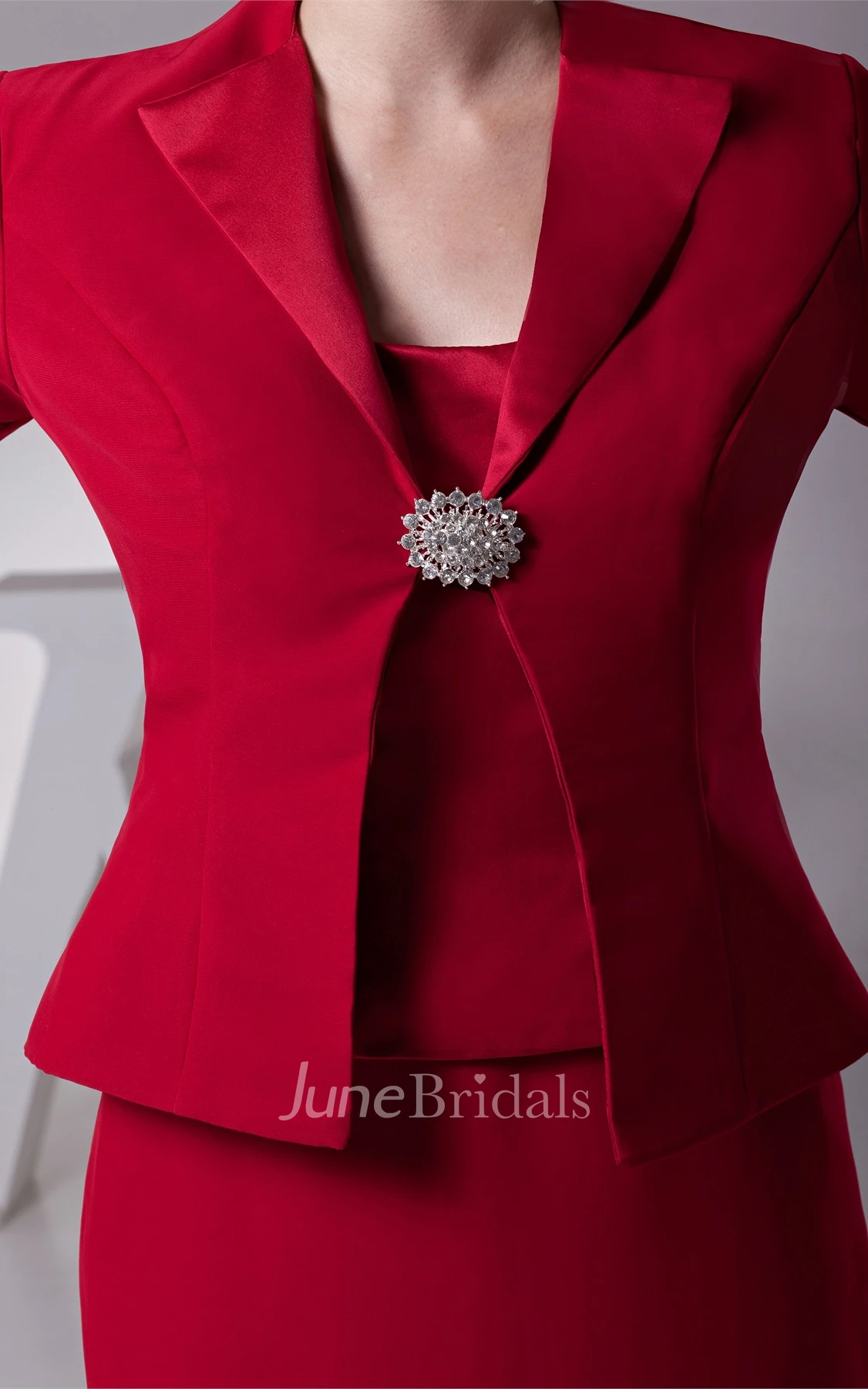 Classic Sheath Floor-Length Dress with Broach and Jacket