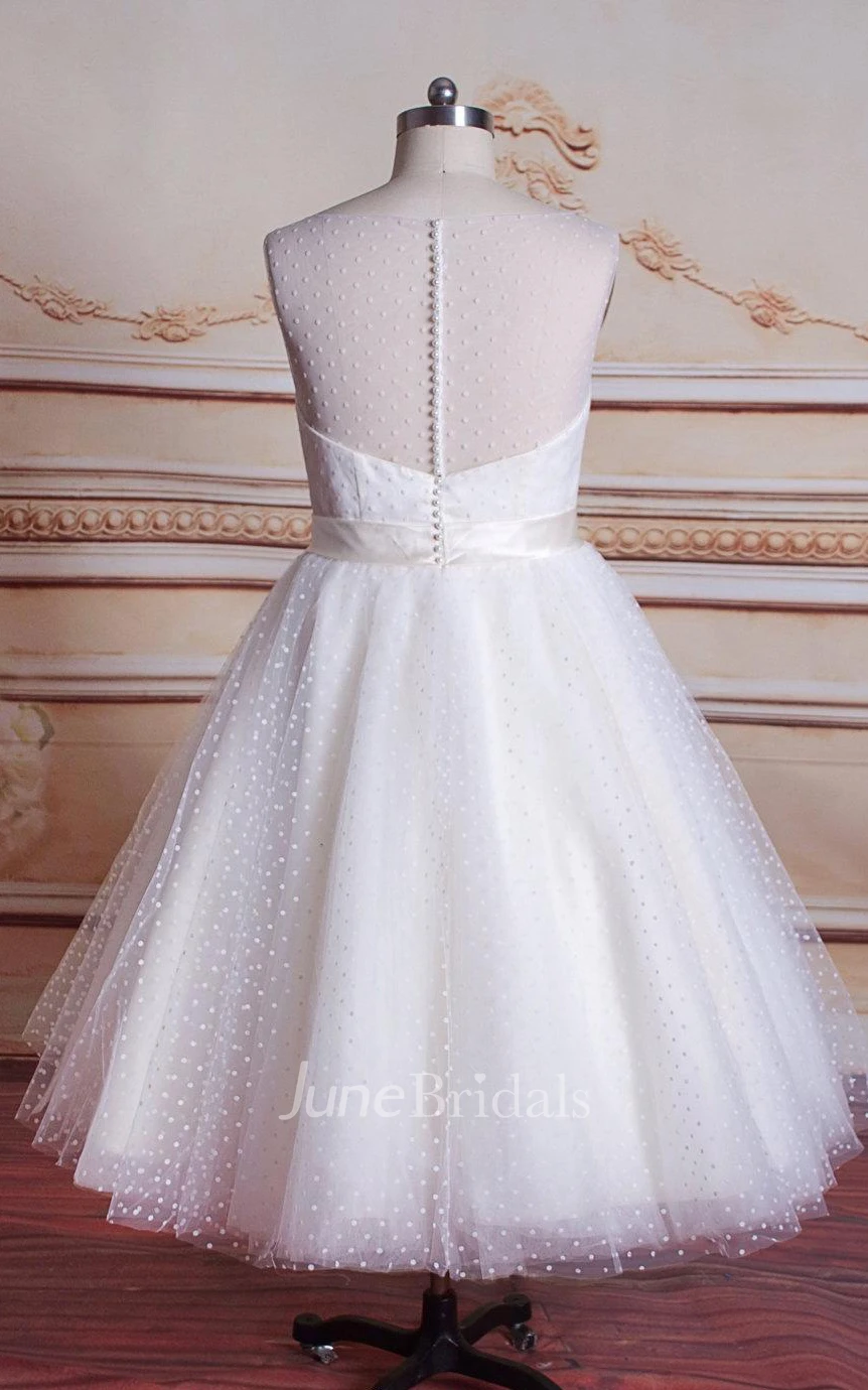 Ball Gown Tea-Length Tulle Satin Weddig Dress