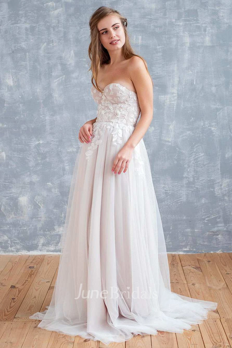 Straps Tulle Satin Floral Lace Wedding Dress