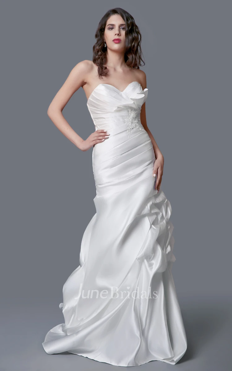 Feminine Satin Ruched Mermaid Dress With Beaded Waist
