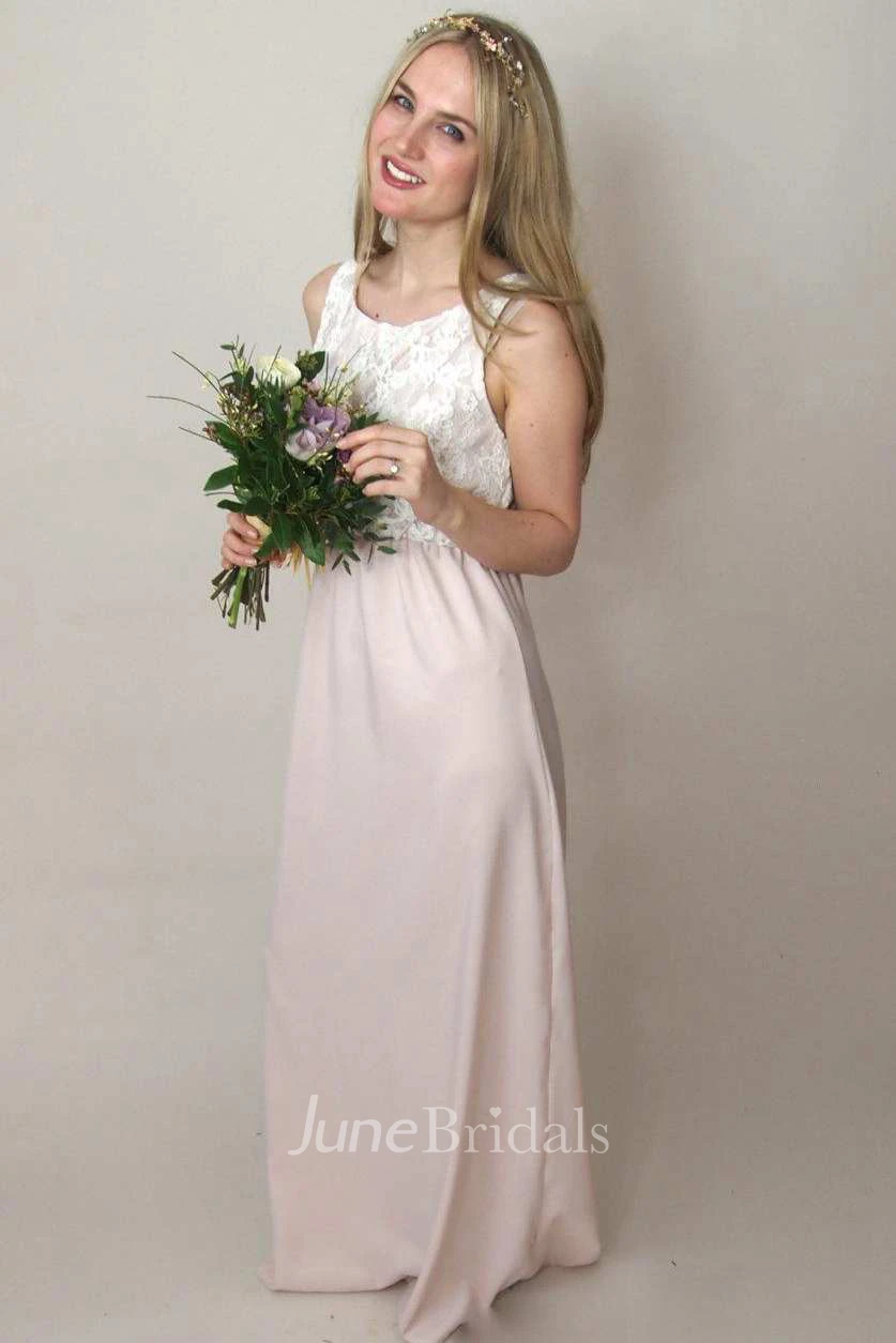 Floor-Length Satin Sash Ribbon Lace Wedding Dress