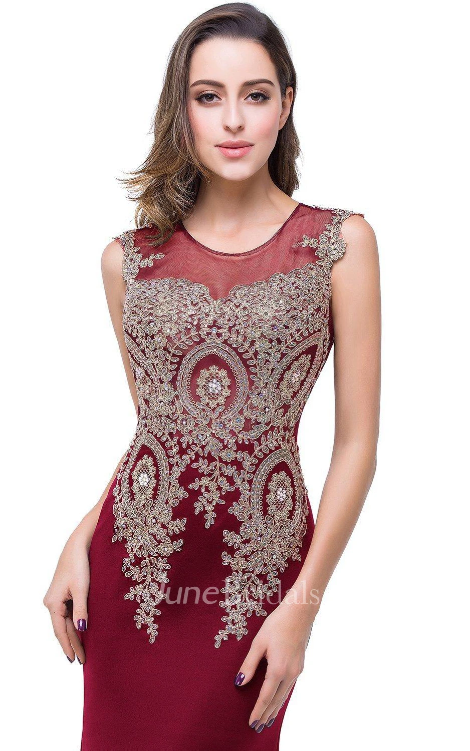 Mermaid Sleeveless Satin Long Lace Appliques Dress