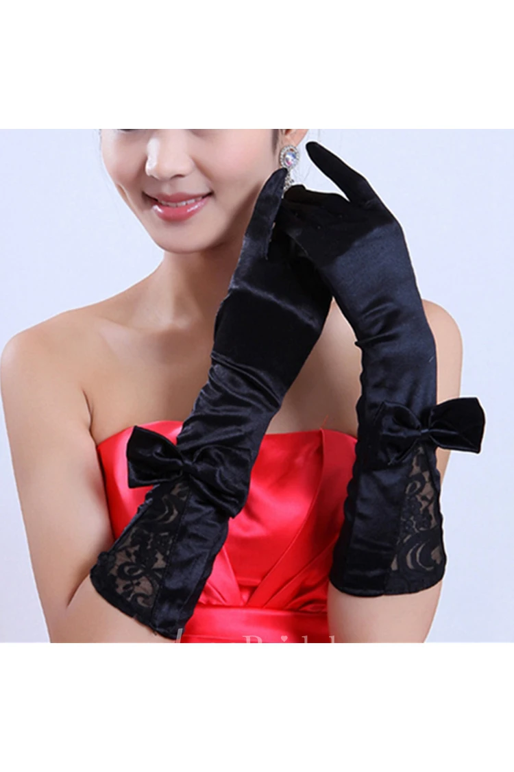 Long Stretch Satin Large Bowknot Gloves
