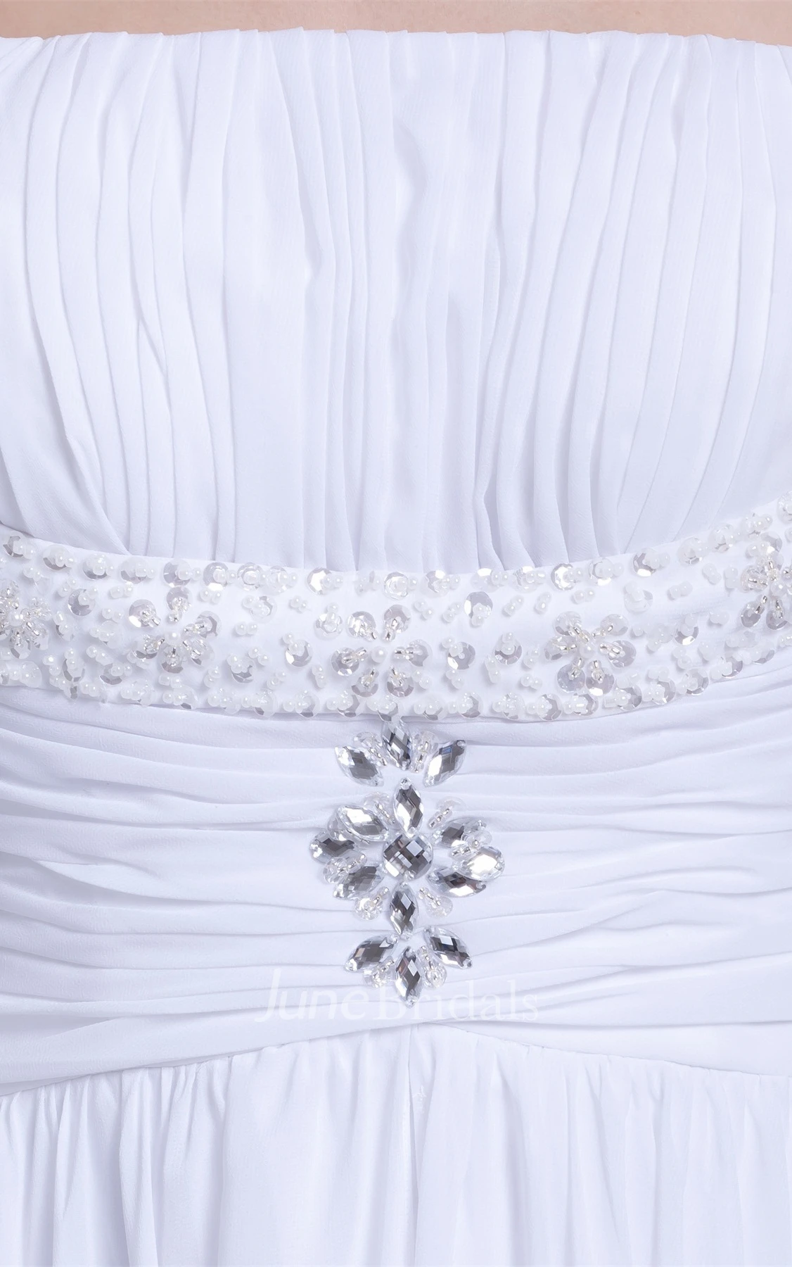 Strapped Chiffon Long Dress with Broach and Pleats