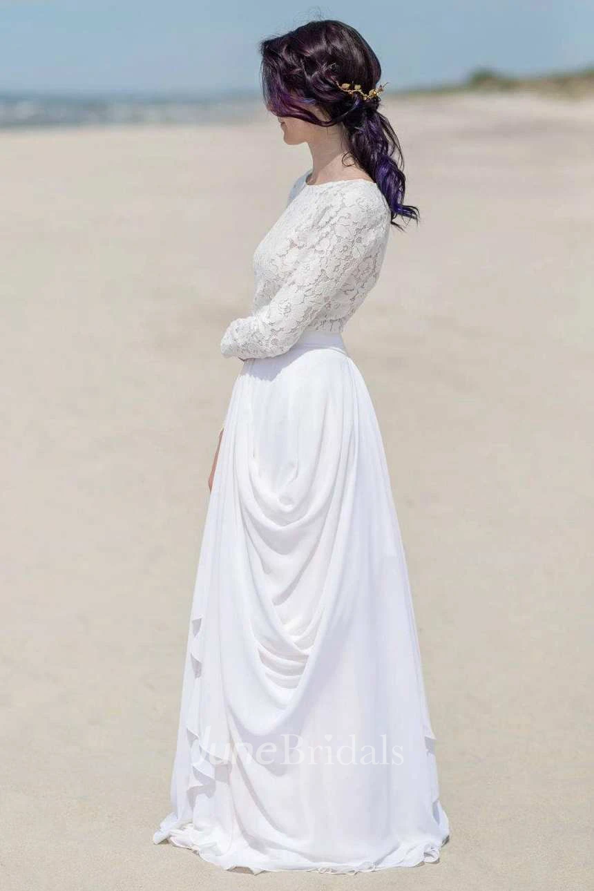 Chiffon Satin Lace Button Zipper Wedding Dress