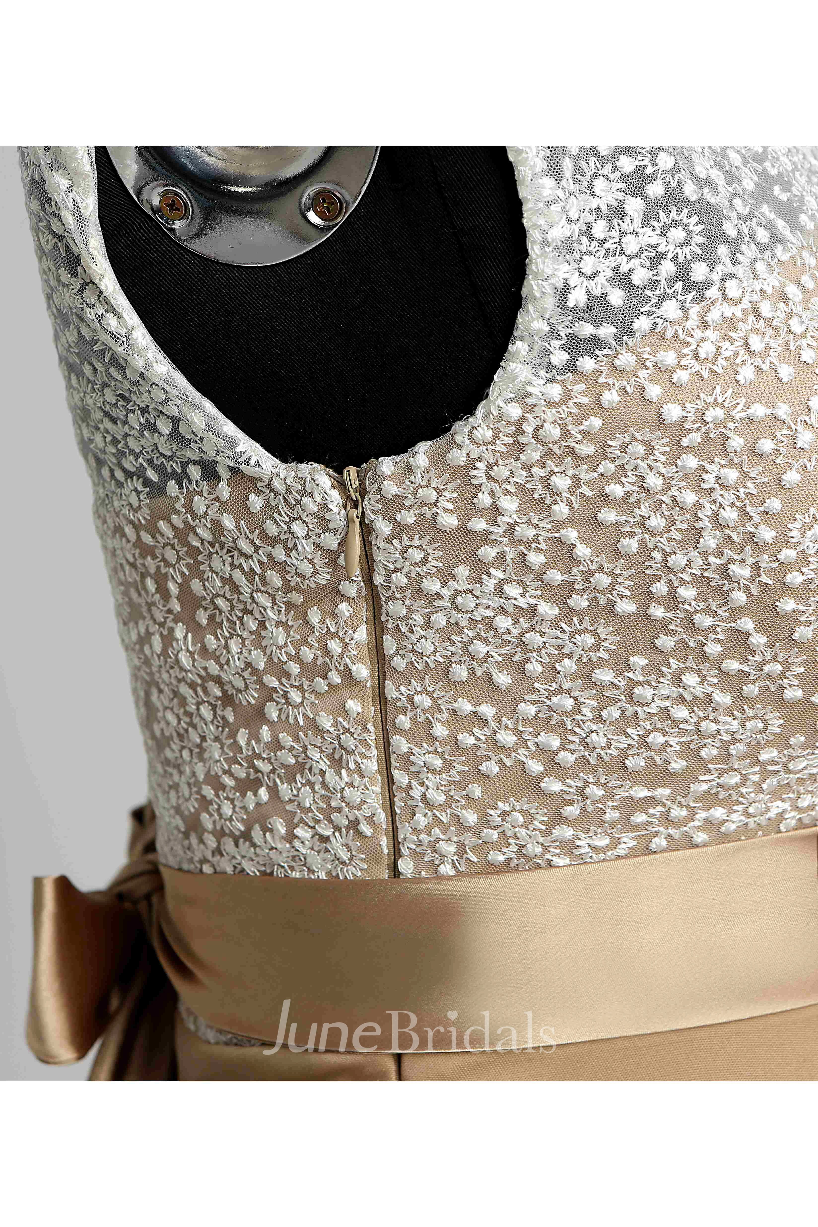 Floor-length A-line Bateau Cap Short Sleeve Illusion Jersey Lace Maternity Dress