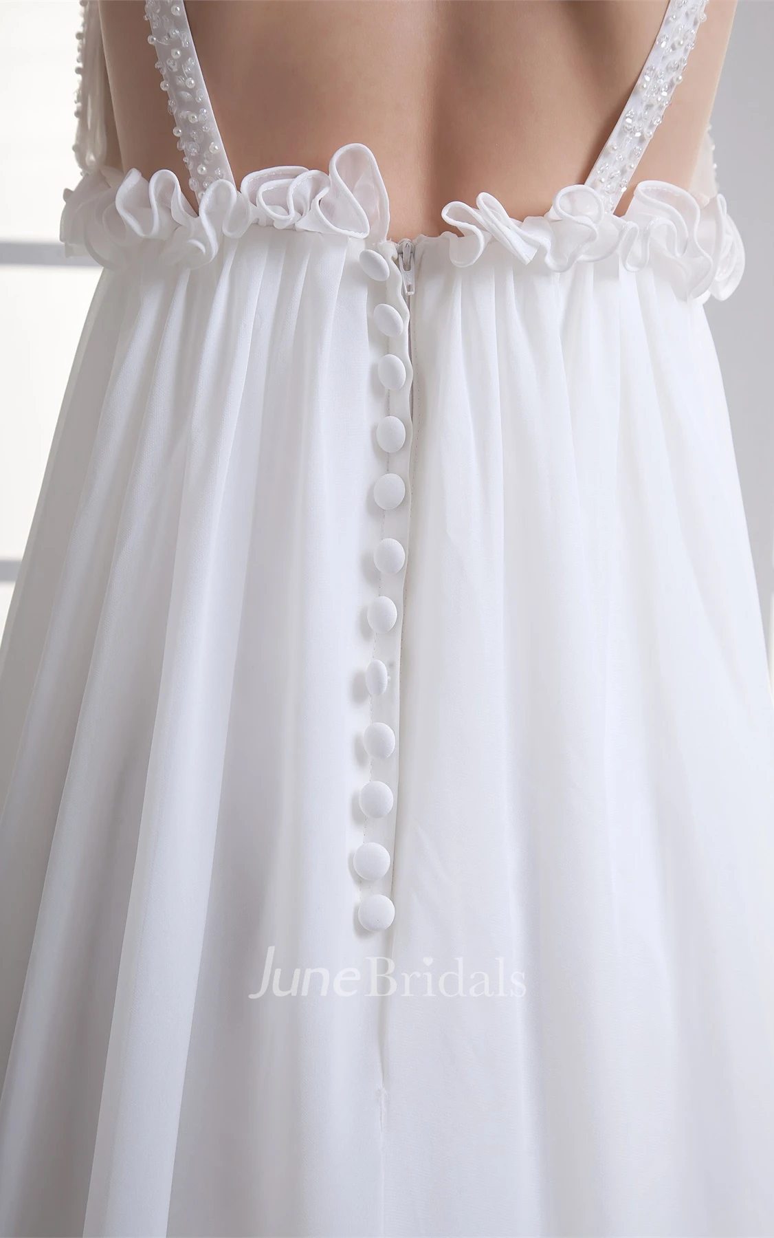 chiffon empire maxi strapped dress with pleats and beading