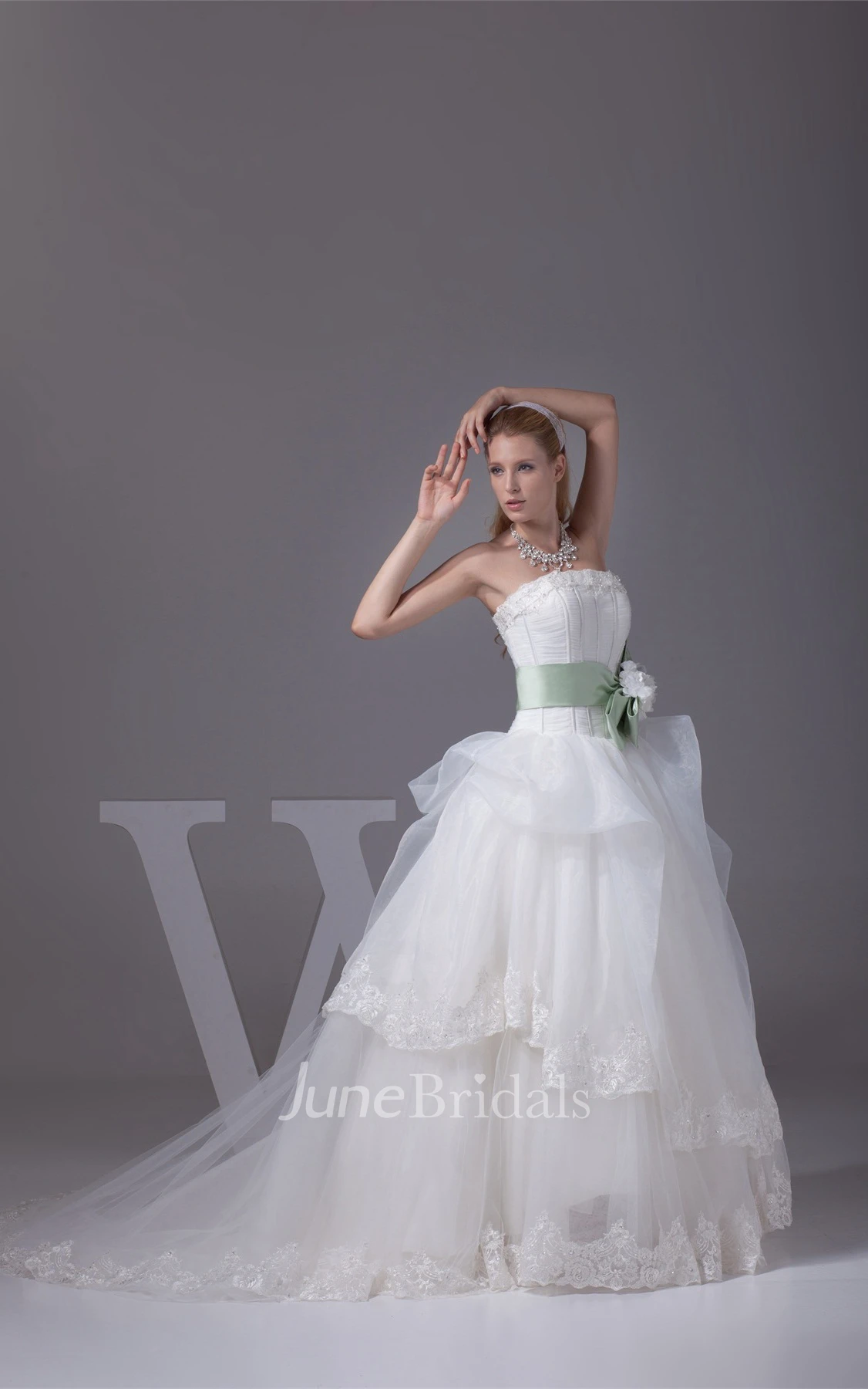 Strapless Tulle Ball Gown with Bowknot and Appliques