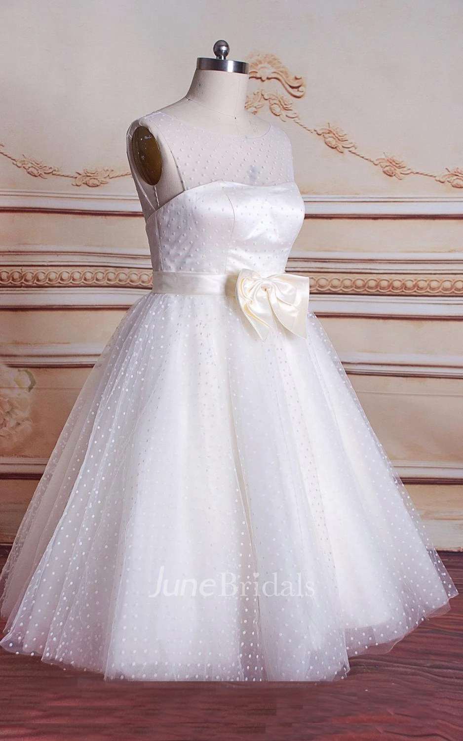 Ball Gown Tea-Length Tulle Satin Weddig Dress