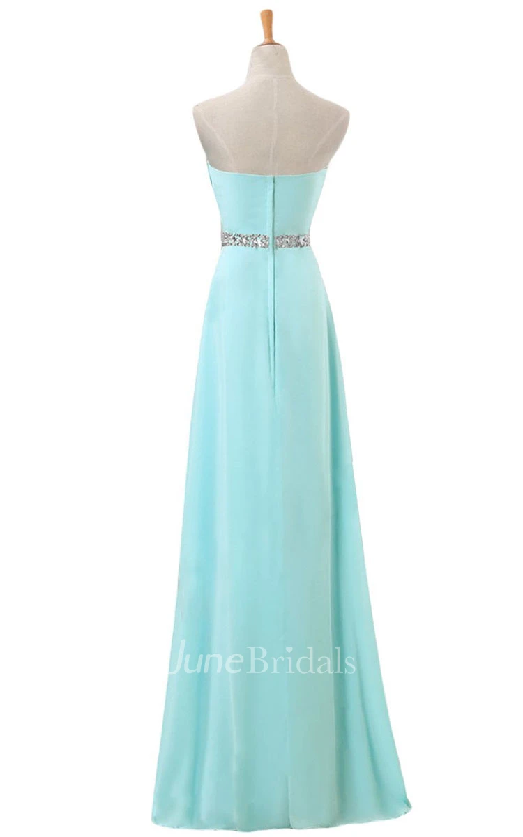 Sweetheart Rhinestoned Pleated A-line Gown With Zipper Back