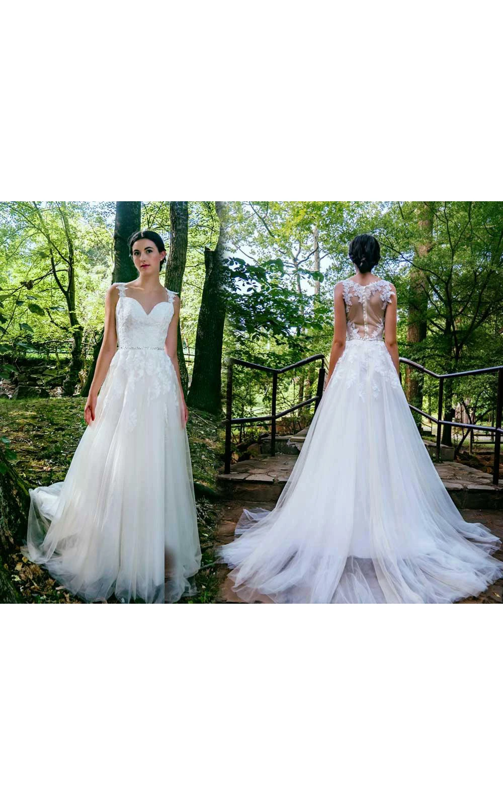 A-Line Sweetheart Chapel Train Tulle Lace Dress With Appliques Button