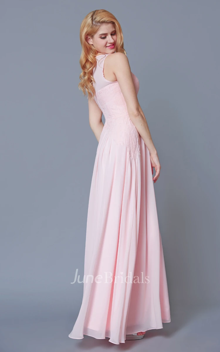 High Neck A-line Chiffon Bridesmaid Dress With Pleats