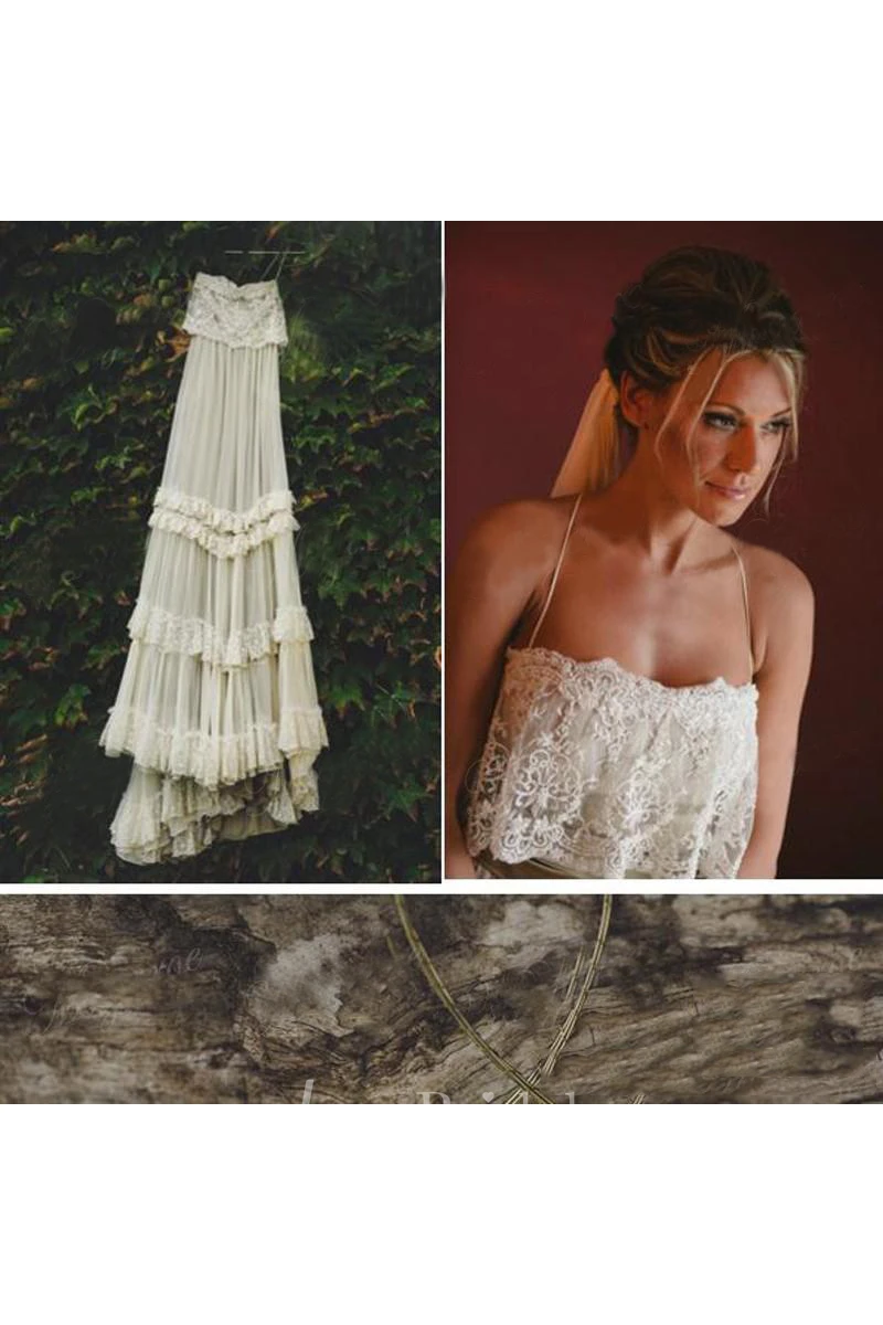 Floor-Length Chiffon Ethereal Lace With Sexy Tiers & Pleats Court Train Dress For Destination