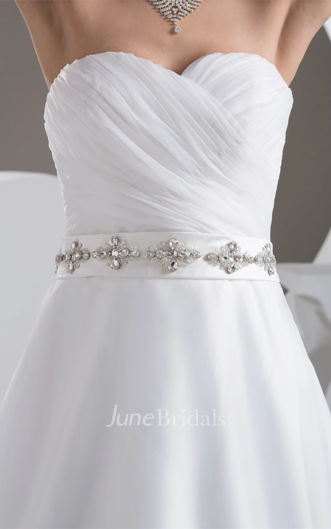 Sweetheart Criss-Cross A-Line Gown with Appliques and Gemmed Waist