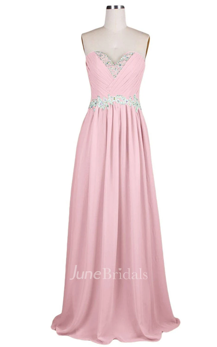 Sweetheart Pleated Beaded A-line Gown With Lace-up Back