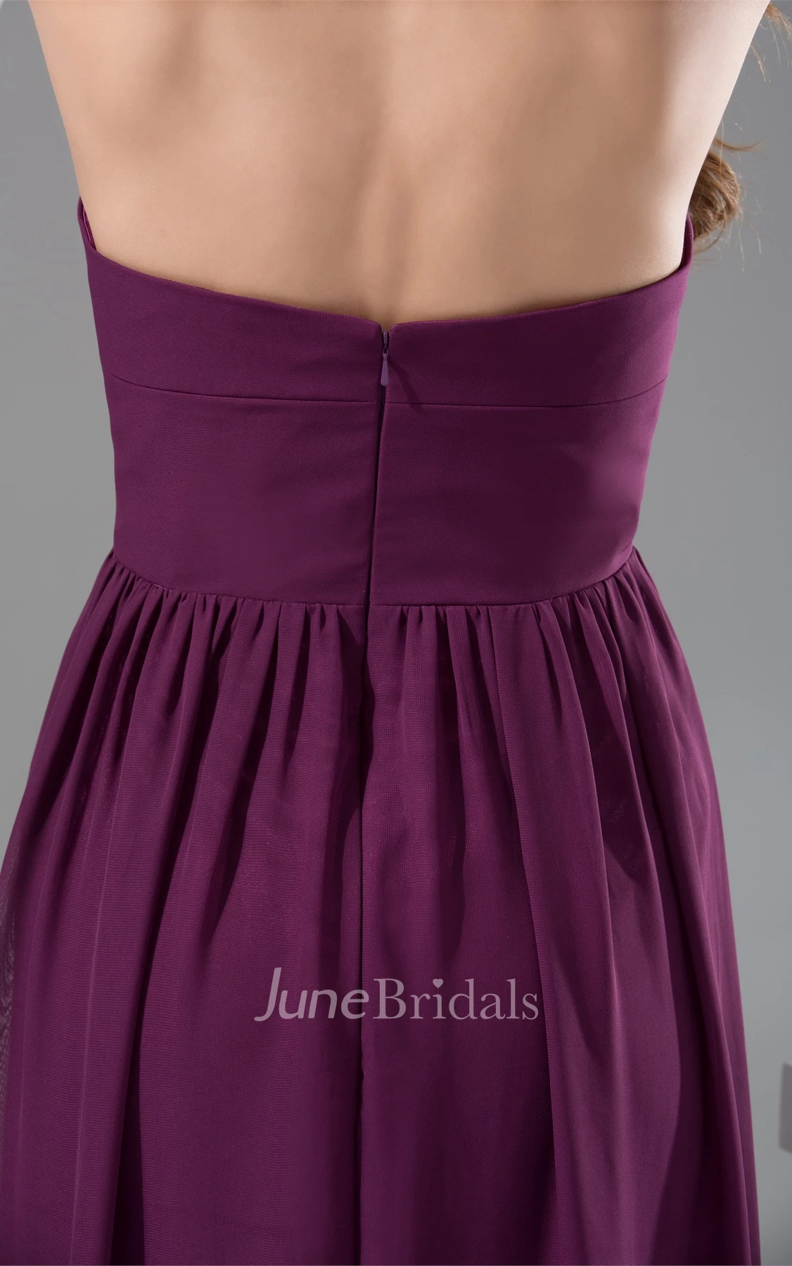 Plunged Backless Chiffon Sheath Dress with Pleats