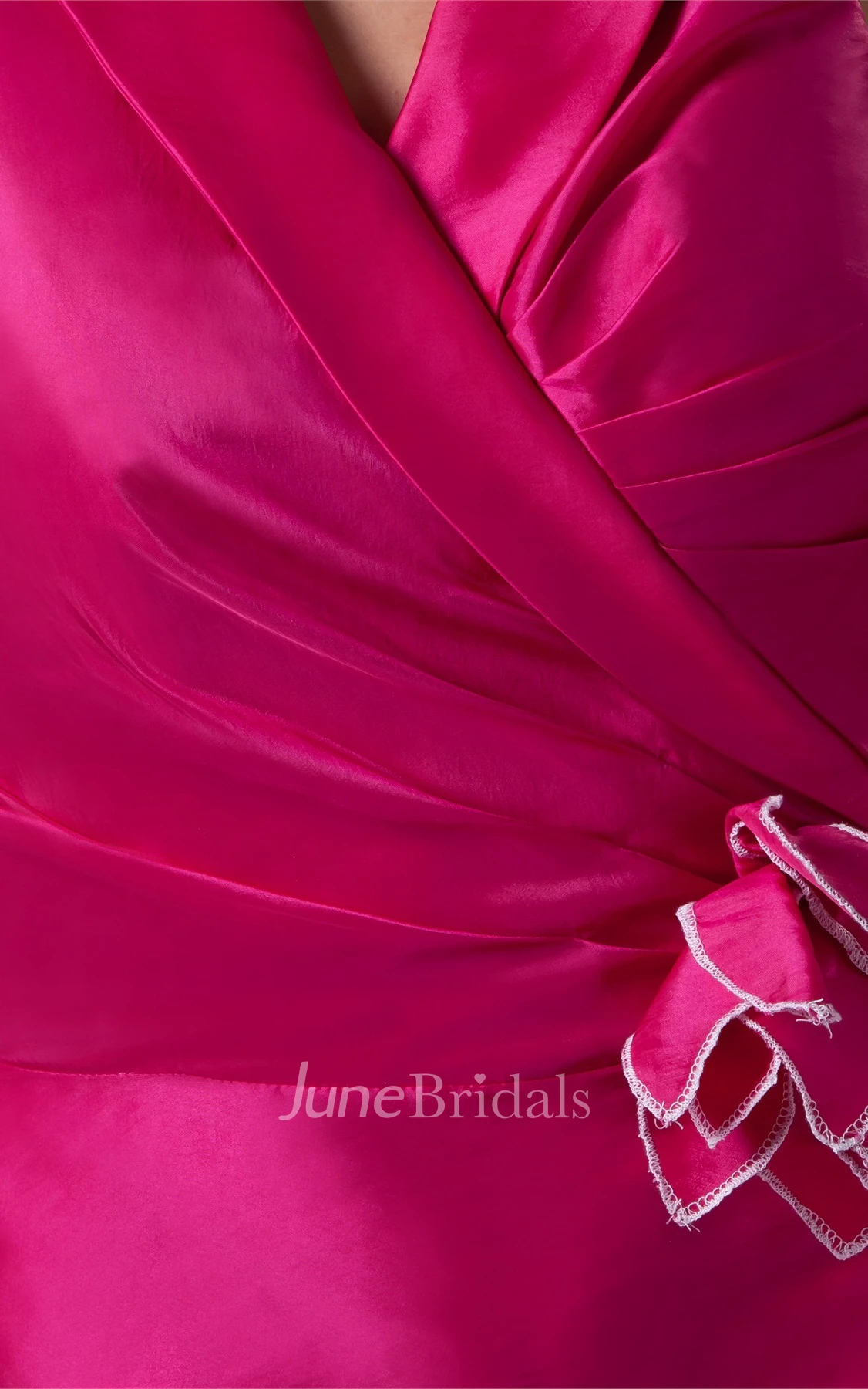 Sleeveless Floor-Length Satin Gown with Ruching and Flower